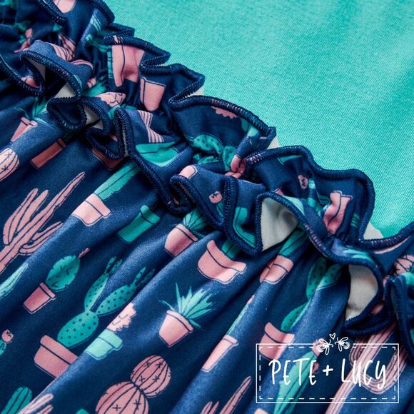 PETE + LUCY Blue Boho Cactus 2 Piece Set Pants Babydoll Top 2T NEW - Picture 5 of 7